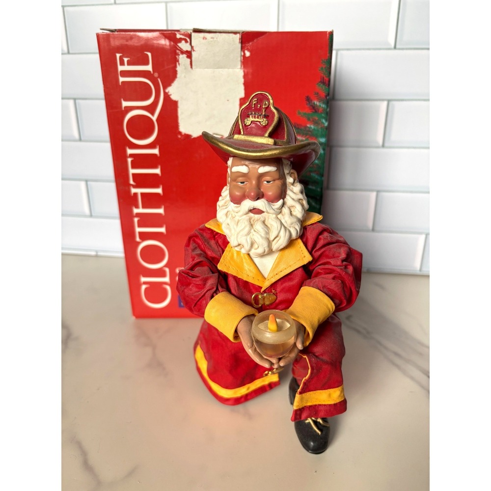 Possible Dreams Clothtique Black‎ Firefighter Santa Figurine 2001 Fireman Boxed